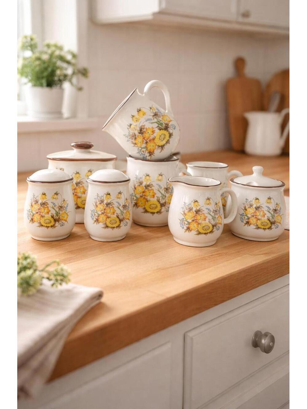 Vintage Country Farmhouse Multi Set Sunflower Pattern Kitchen Decor Set Japan